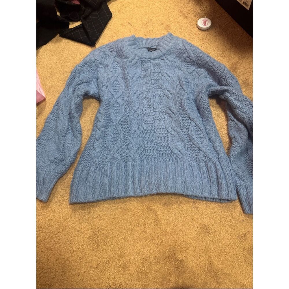 American Eagle Outfitters Light Blue Cable Knit Crewneck Sweater
